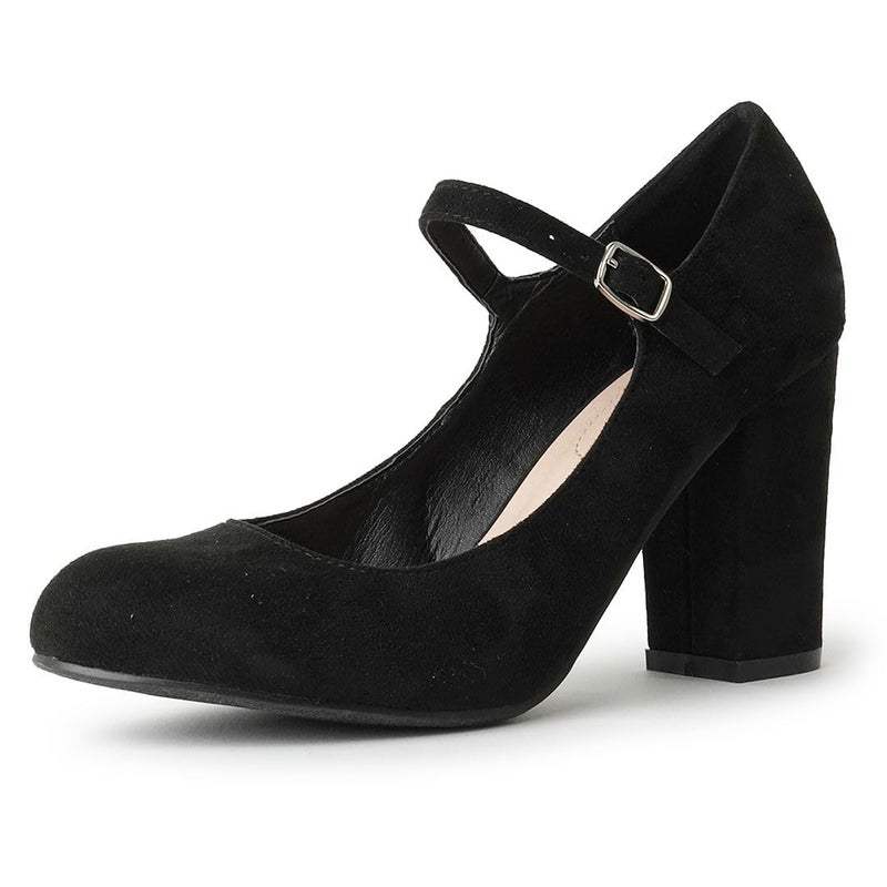 J. Adams Mary Jane High Heel - Cute Round Toe Block Heel - Classic Comfortable Easy Dress Shoe - Skippy by J Adams, Black Suede, 6.5 B(M) US - Image 1